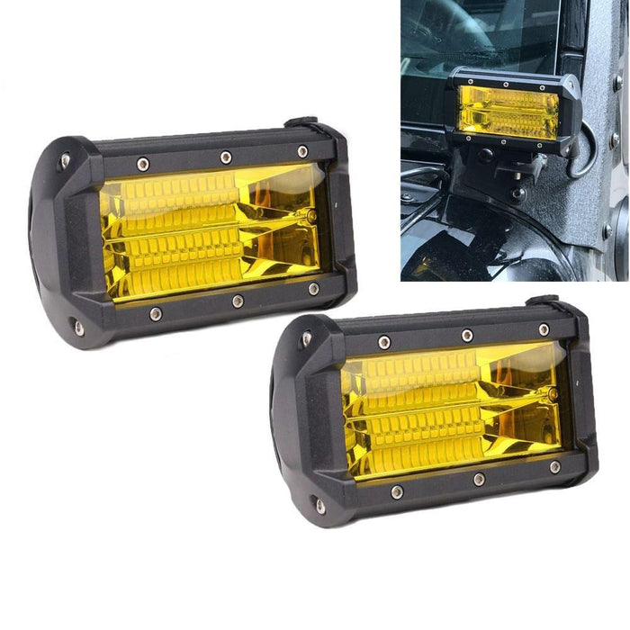 2x 5inch Flood LED Light Bar Offroad Boat Work Driving Fog Lamp Truck Yellow - Outbackers