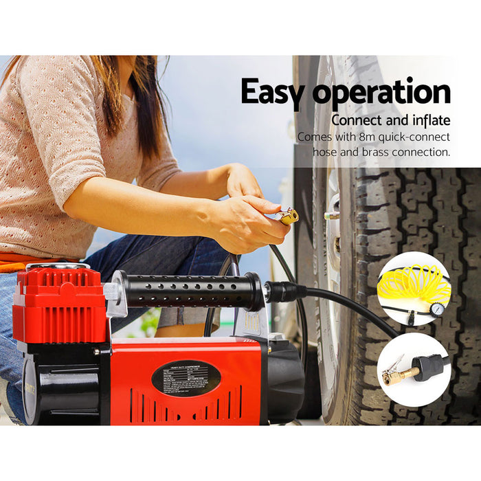 Giantz 12V Portable Air Compressor - Red - Outbackers