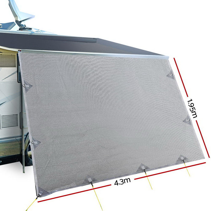 Caravan Privacy Screens Roll Out Awning 4.3X1.95M End Wall Side Sun Shade Screen - Outbackers