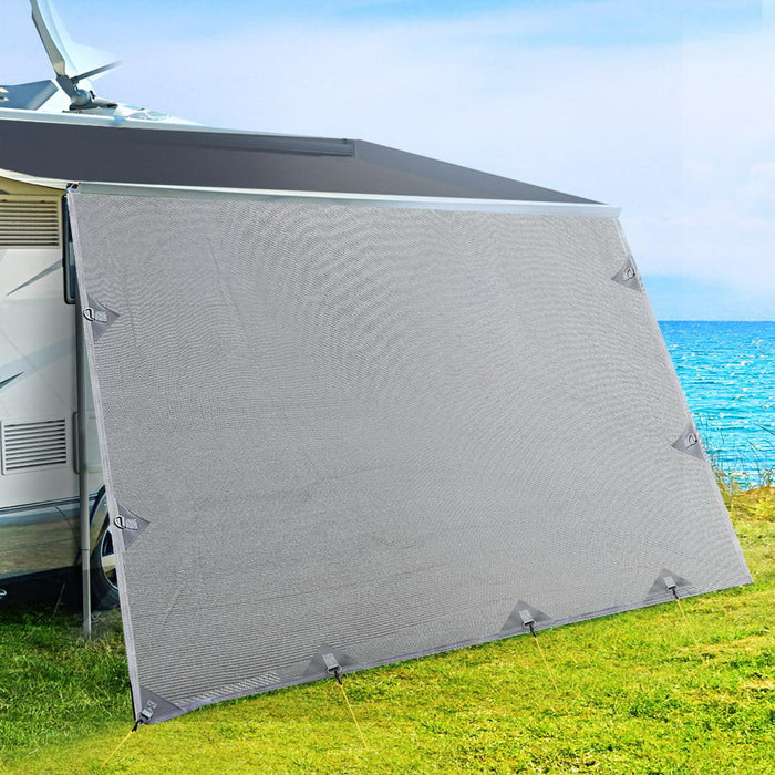 4.6M Caravan Privacy Screens 1.95m Roll Out Awning End Wall Side Sun Shade - Outbackers