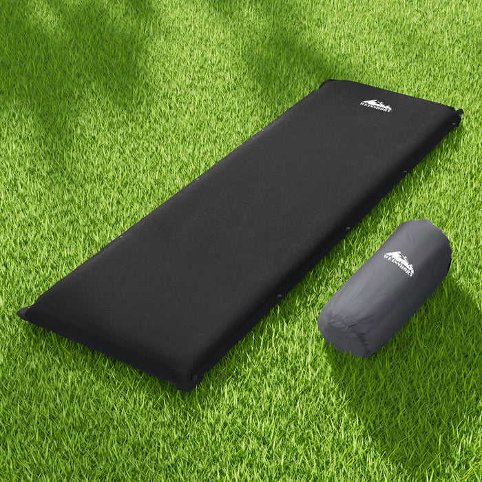 Weisshorn Self Inflating Mattress 9.5CM Camping Sleeping Air Bed Single Black - Outbackers