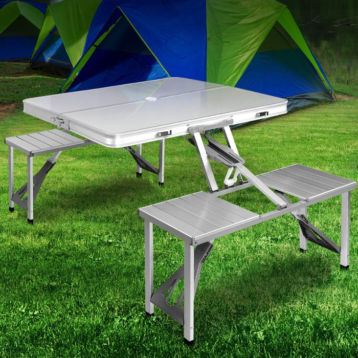 Weisshorn Folding Camping Table Outdoor Picnic BBQ With 2 Bench Chairs Outbackers