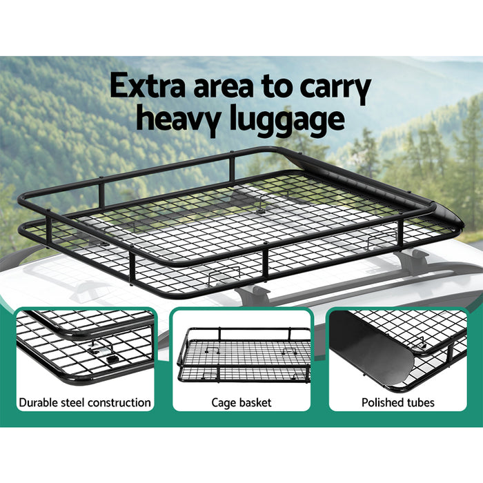 Giantz Universal Car Roof Rack Basket Luggage Carrier Steel Vehicle Cargo 123cm - Outbackers