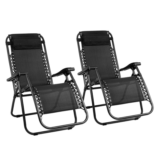 Gardeon Set of 2 Zero Gravity Chairs Reclining Outdoor Furniture Sun Lounge Folding Camping Lounger Black - Outbackers