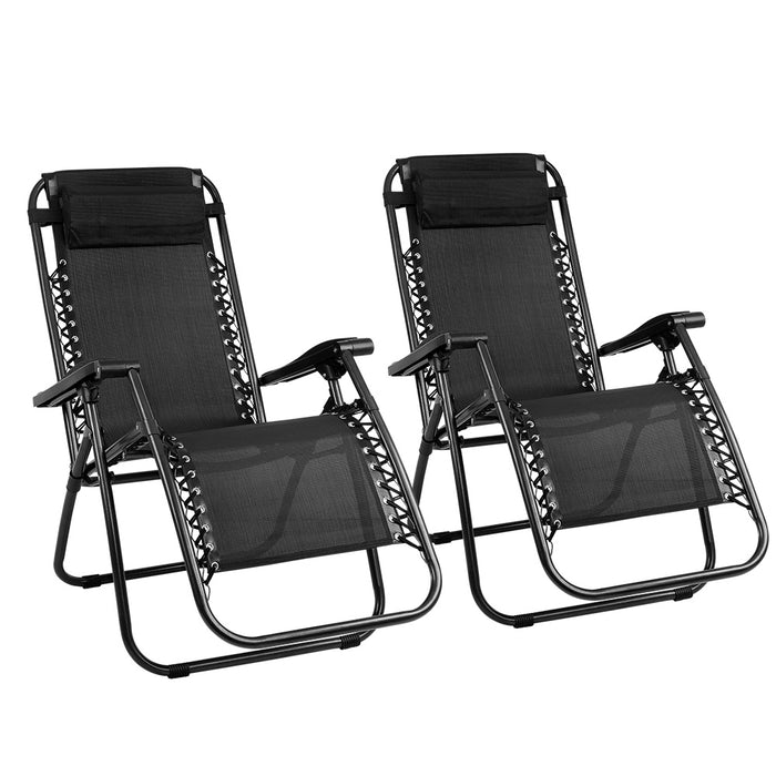 Gardeon Set of 2 Zero Gravity Chairs Reclining Outdoor Furniture Sun Lounge Folding Camping Lounger Black - Outbackers