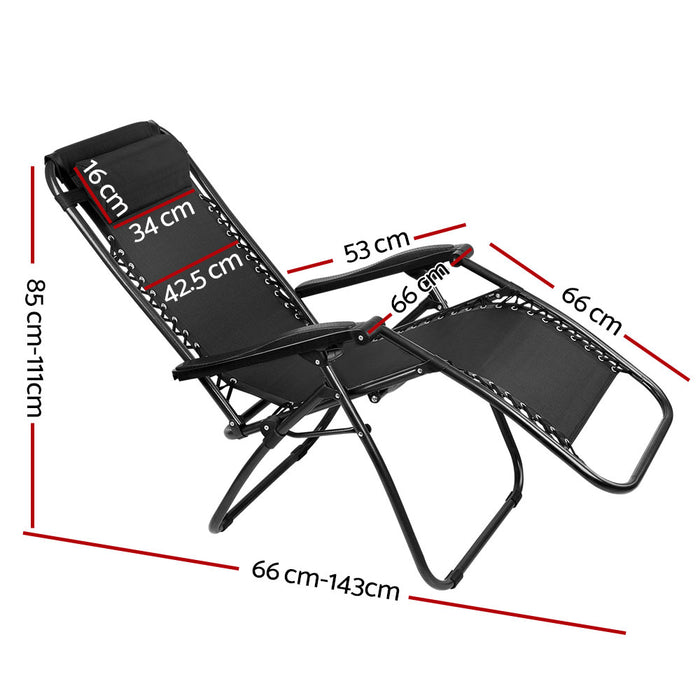 Gardeon Set of 2 Zero Gravity Chairs Reclining Outdoor Furniture Sun Lounge Folding Camping Lounger Black - Outbackers