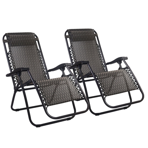 Gardeon Set of 2 Zero Gravity Chairs Reclining Outdoor Furniture Sun Lounge Folding Camping Lounger Grey - Outbackers