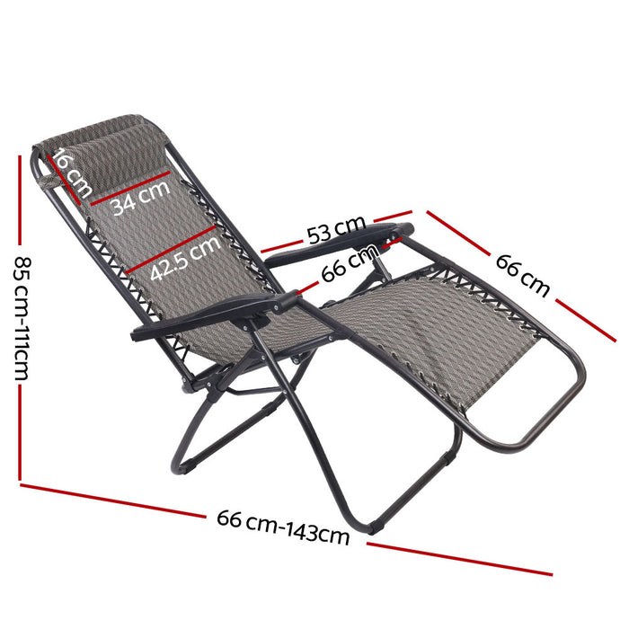 Gardeon Set of 2 Zero Gravity Chairs Reclining Outdoor Furniture Sun Lounge Folding Camping Lounger Grey - Outbackers