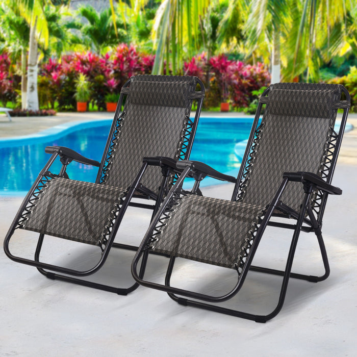 Gardeon Set of 2 Zero Gravity Chairs Reclining Outdoor Furniture Sun Lounge Folding Camping Lounger Grey - Outbackers