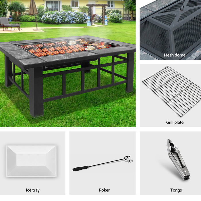 Fire Pit BBQ Grill Stove Table Ice Pits Patio Fireplace Heater 3 IN 1 - Outbackers