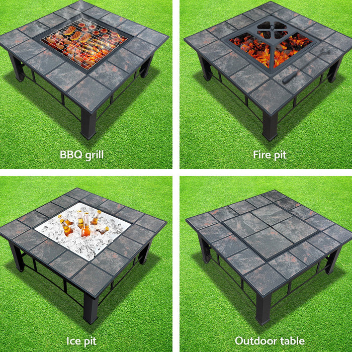 Fire Pit BBQ Grill Smoker Table Outdoor Garden Ice Pits Wood Firepit - Outbackers