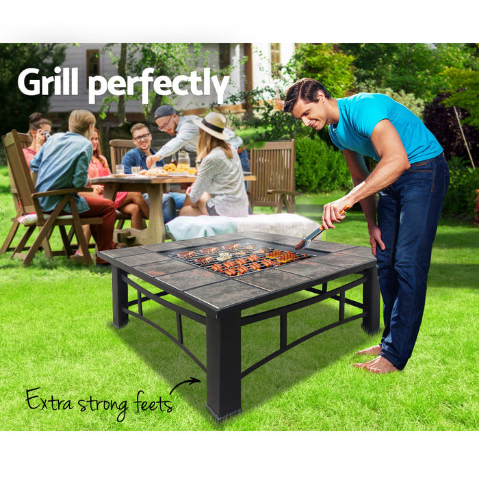 Fire Pit BBQ Grill Smoker Table Outdoor Garden Ice Pits Wood Firepit - Outbackers