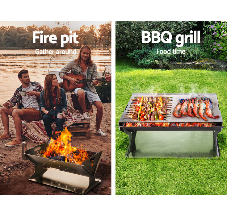 Grillz Fire Pit BBQ Outdoor Camping Portable Patio Heater Folding Packed Steel - Outbackers