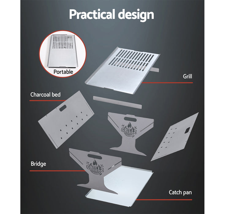 Grillz Fire Pit BBQ Outdoor Camping Portable Patio Heater Folding Packed Steel - Outbackers
