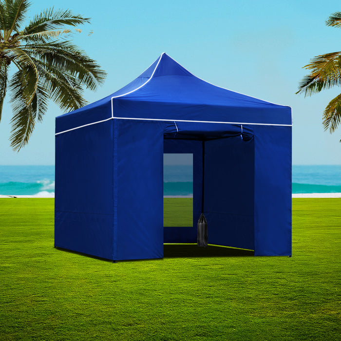 Instahut Gazebo Pop Up Marquee 3x3 Folding Wedding Tent Gazebos Shade Blue - Outbackers