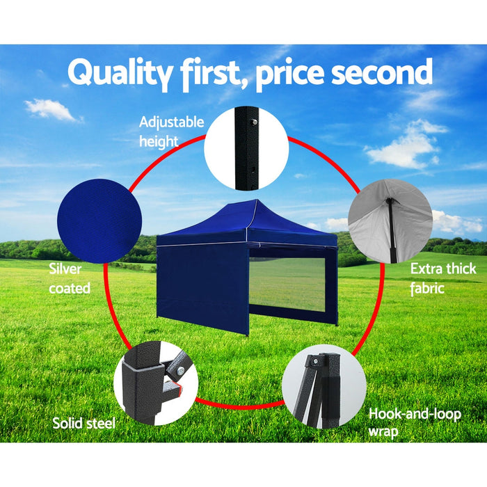 Instahut Gazebo Pop Up Marquee 3x4.5 Folding Wedding Tent Gazebos Shade Blue - Outbackers