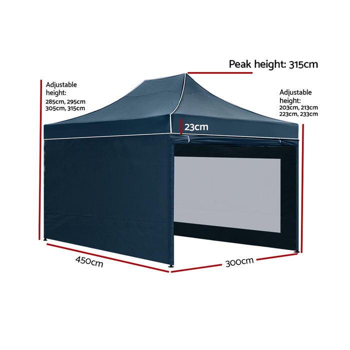 Instahut Gazebo Pop Up Marquee 3x4.5 Folding Wedding Tent Gazebos Shade Navy - Outbackers