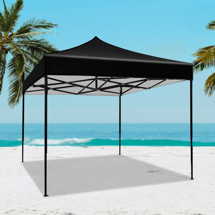 Instahut Gazebo Pop Up Marquee 3x3 Outdoor Tent Folding Wedding Gazebos Black - Outbackers