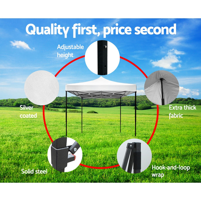 Instahut Gazebo Pop Up Marquee 3x3 Outdoor Tent Folding Wedding Gazebos White - Outbackers