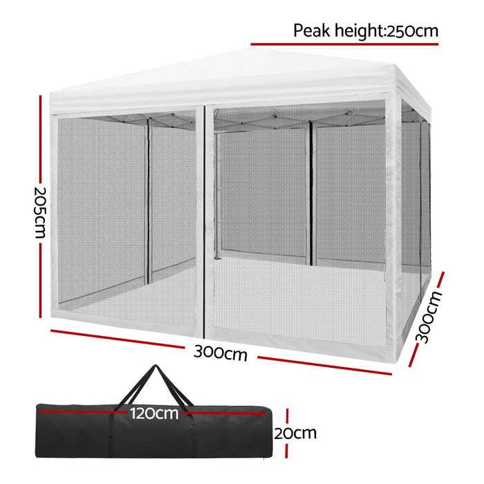 Instahut Gazebo Pop Up Marquee 3x3 Wedding Side Mesh Wall Outdoor Gazebos White - Outbackers