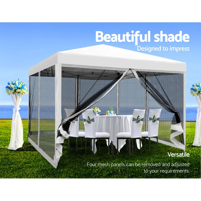 Instahut Gazebo Pop Up Marquee 3x3 Wedding Side Mesh Wall Outdoor Gazebos White - Outbackers