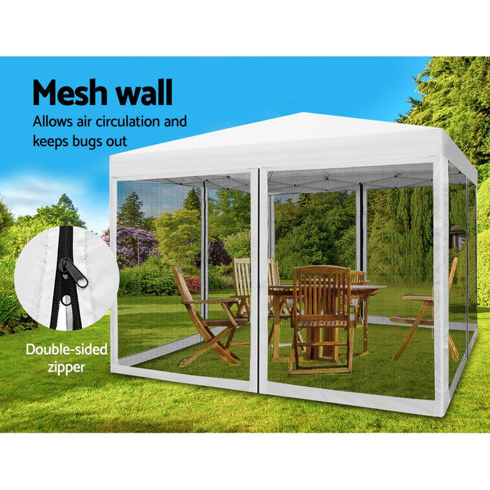 Instahut Gazebo Pop Up Marquee 3x3 Wedding Side Mesh Wall Outdoor Gazebos White - Outbackers