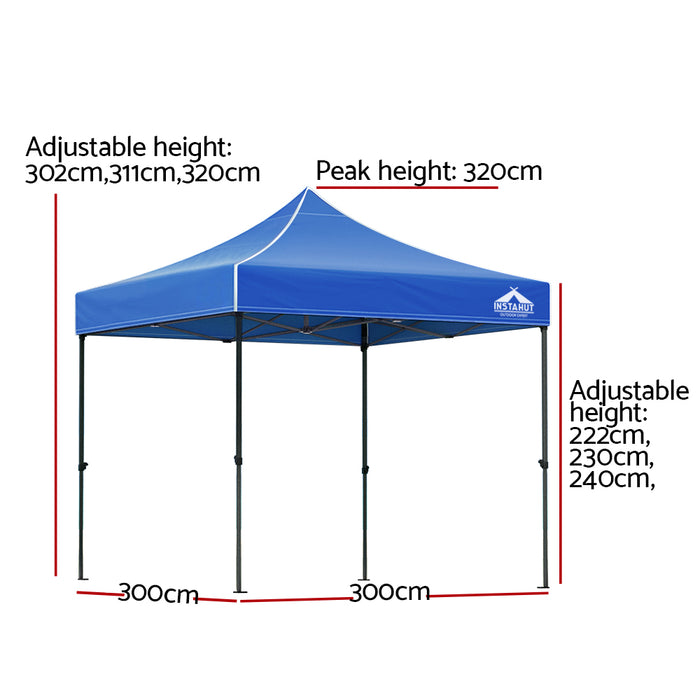 Instahut Gazebo Pop Up Marquee 3x3 Outdoor Wedding Gazebos Base Pod Kit Blue - Outbackers