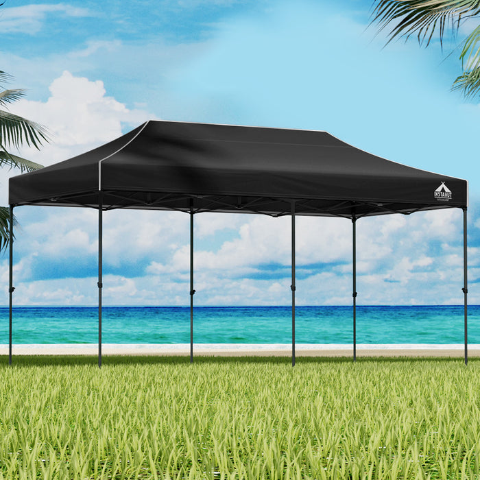 Instahut Gazebo Pop Up 3x6m w/Base Podx4 Marquee Folding Outdoor Wedding Camping Tent Shade Canopy Black - Outbackers