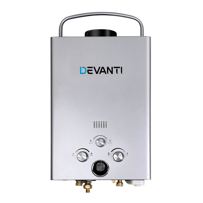 Devanti Outdoor Gas Water Heater Portable Camping Shower 12V Pump Silver - Outbackers