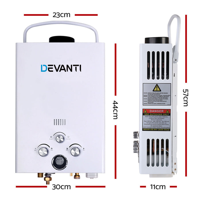 Devanti Portable Gas Hot Water Heater Outdoor Camping Shower 12V Pump White - Outbackers