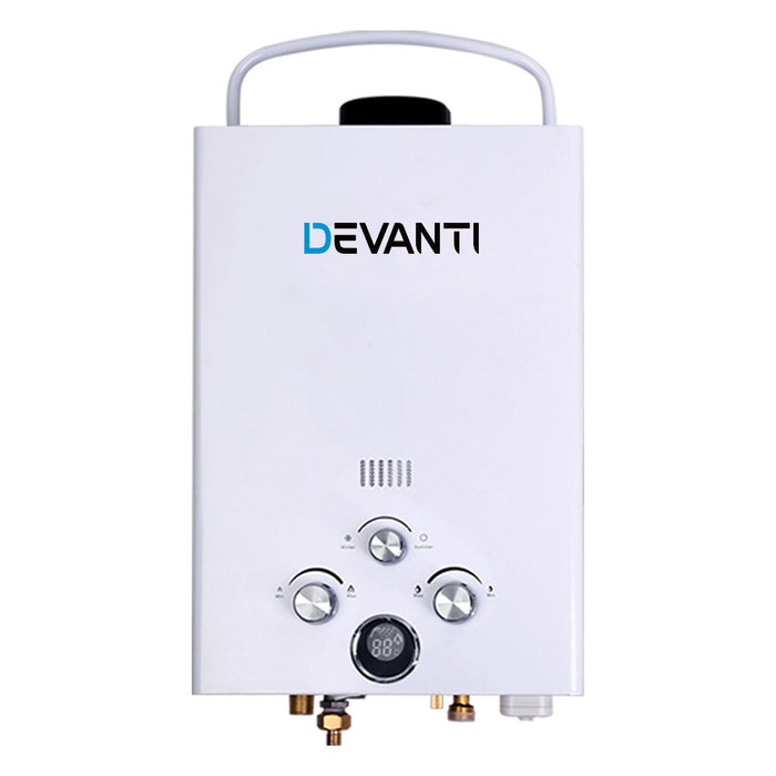 Devanti Portable Gas Hot Water Heater Outdoor Camping Shower 12V Pump White - Outbackers