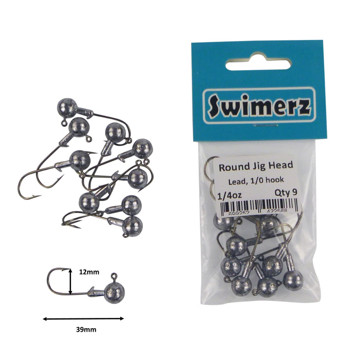 Swimerz Round Jig Head, 1/4 oz #1 Hook, 9 pack - Outbackers