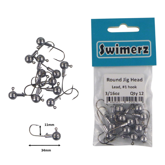 Swimerz Round Jig Head, 3/16 oz #1 Hook, 12 pack - Outbackers