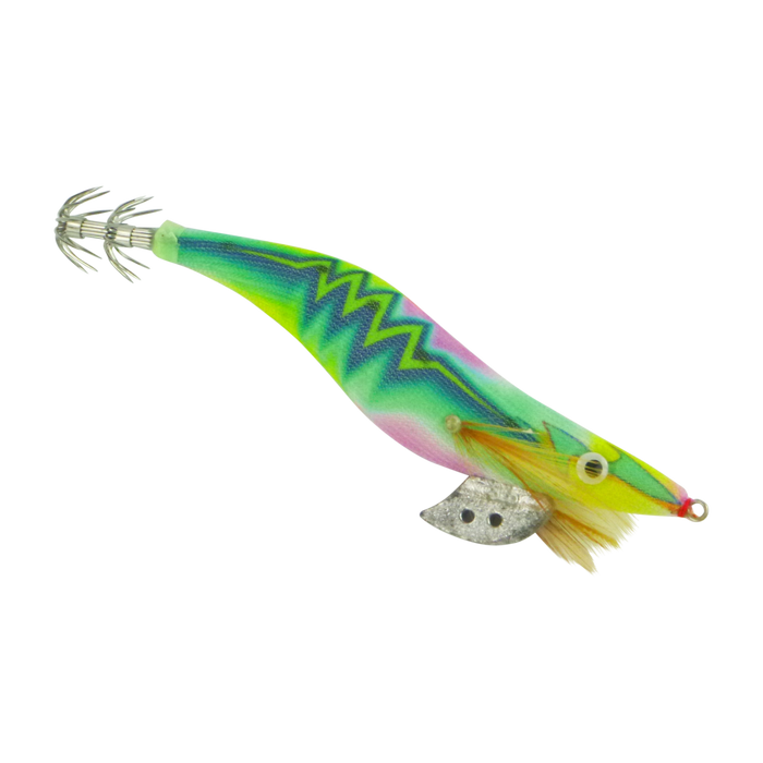 Finesse Rumoika Squid Jig, Lime Glow, size 3.5, 2 pack - Outbackers