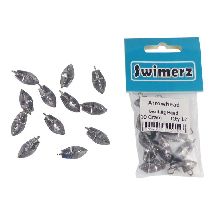 Swimerz 10gm Arrowhead Jig Head, 3/8oz, Lead, Qty 12 - Outbackers