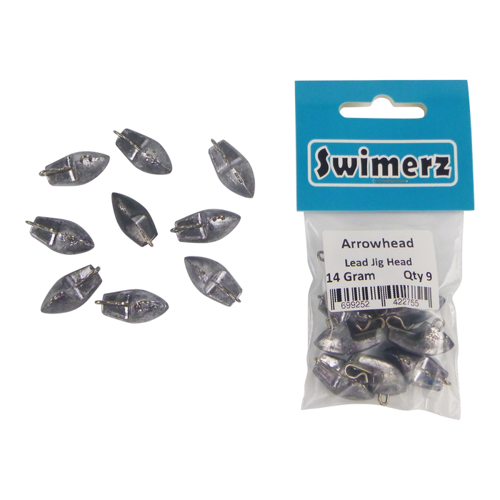 Swimerz 14gm Arrowhead Jig Head, 1/2oz, Lead, Qty 10 - Outbackers