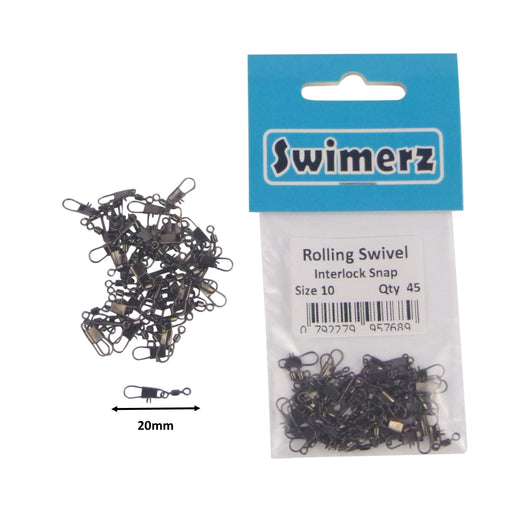 Swimerz Rolling Swivel w Interlock Snap, Size 10, 45 pack - Outbackers