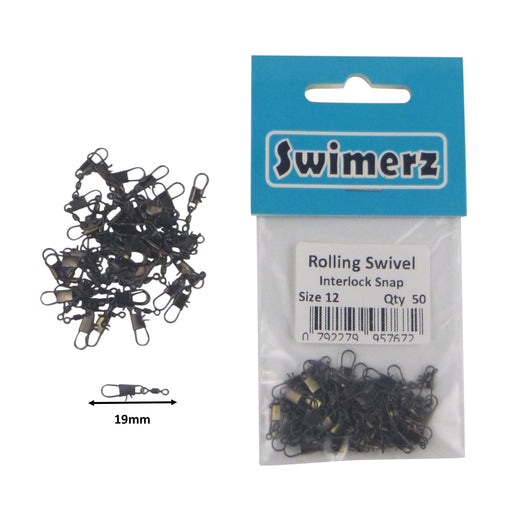 Swimerz Rolling Swivel w Interlock Snap, Size 12, 50 pack - Outbackers