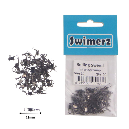 Swimerz Rolling Swivel w Interlock Snap, Size 14, 50 pack - Outbackers