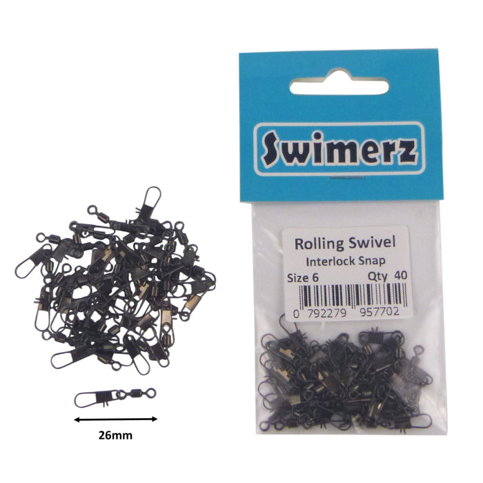 Swimerz Rolling Swivel w Interlock Snap, Size 6, 40 pack - Outbackers