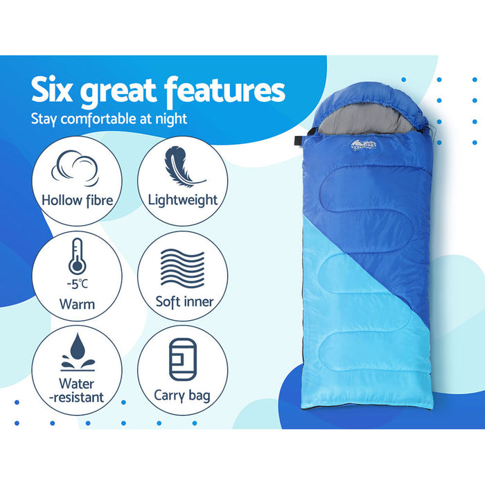 Weisshorn Sleeping Bag 136cm Kids Camping Hiking Winter Blue - Outbackers