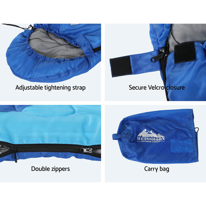 Weisshorn Sleeping Bag 136cm Kids Camping Hiking Winter Blue - Outbackers