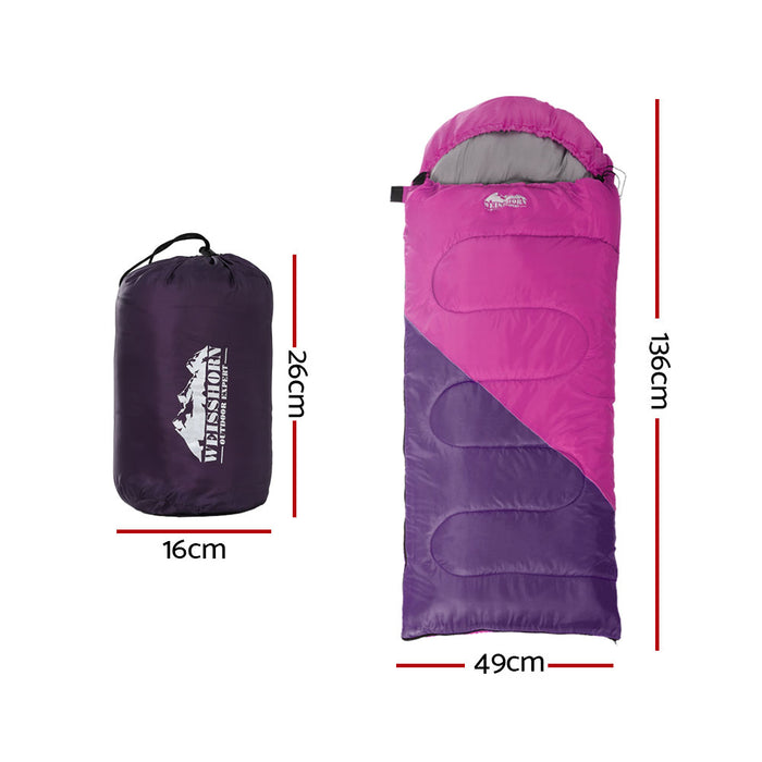 Weisshorn Sleeping Bag 136cm Kids Camping Hiking Winter Pink - Outbackers