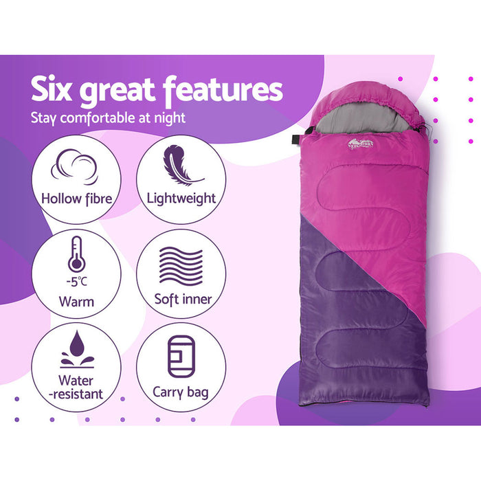 Weisshorn Sleeping Bag 136cm Kids Camping Hiking Winter Pink - Outbackers