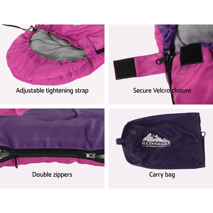 Weisshorn Sleeping Bag 136cm Kids Camping Hiking Winter Pink - Outbackers