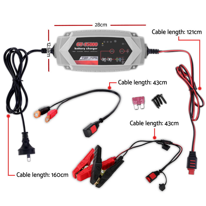 Smart Battery Charger 15A 12V 24V Automatic SLA AGM Car Truck Boat Motorcycle Caravan - Outbackers