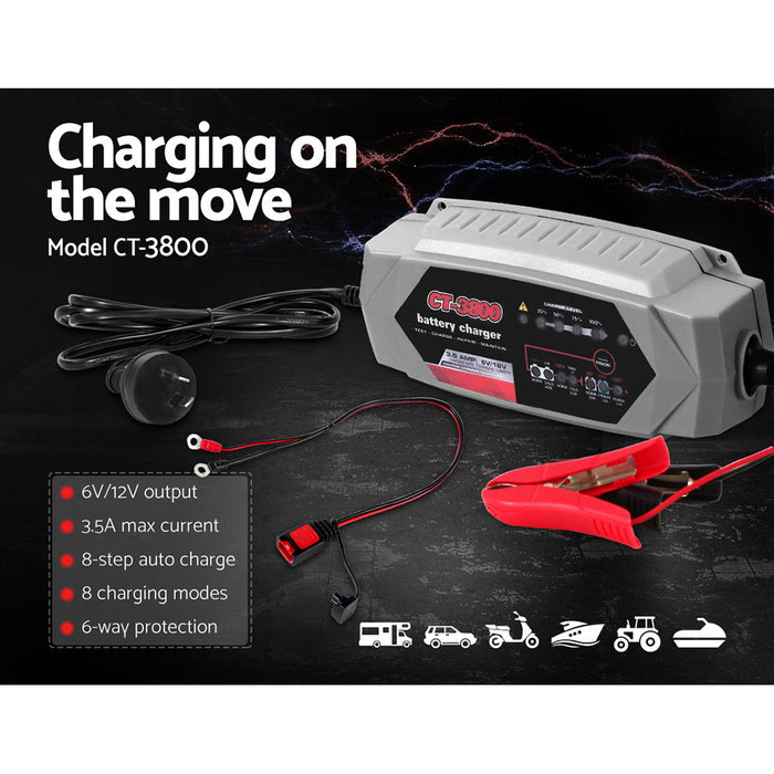 Smart Battery Charger 3.5A 12V 6V Automatic SLA AGM Car Truck Boat Motorcycle Caravan - Outbackers