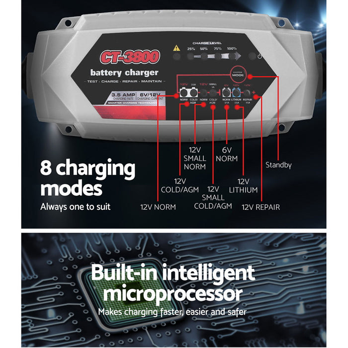 Smart Battery Charger 3.5A 12V 6V Automatic SLA AGM Car Truck Boat Motorcycle Caravan - Outbackers