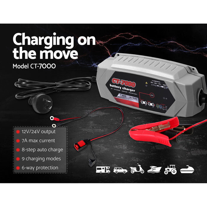 Smart Battery Charger 7A 12V 24V Automatic SLA AGM Car Truck Boat Motorcycle Caravan - Outbackers