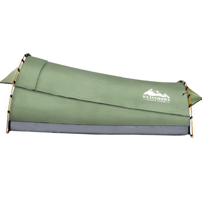 Weisshorn Double Swag Camping Swags Canvas Tent Deluxe Celadon With Mattress - Outbackers